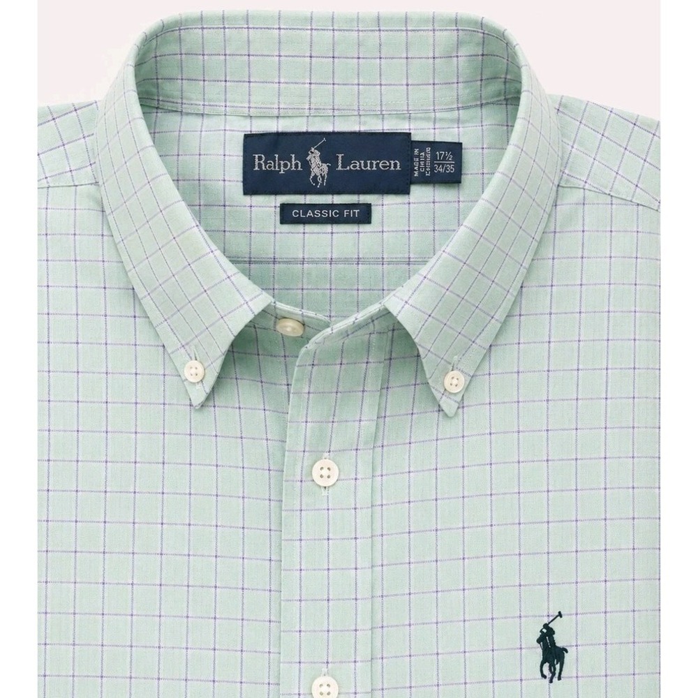 Ralph Lauren Mens Classic Fit Check 17.5 34 35 Button Down Shirt Size L